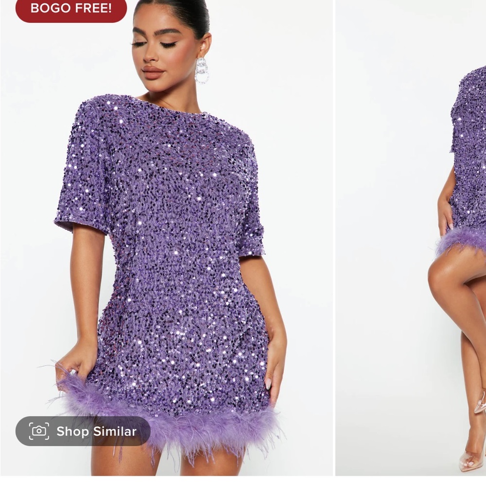 Fashion Nova Purple Sequin T-shirt Dress size Large